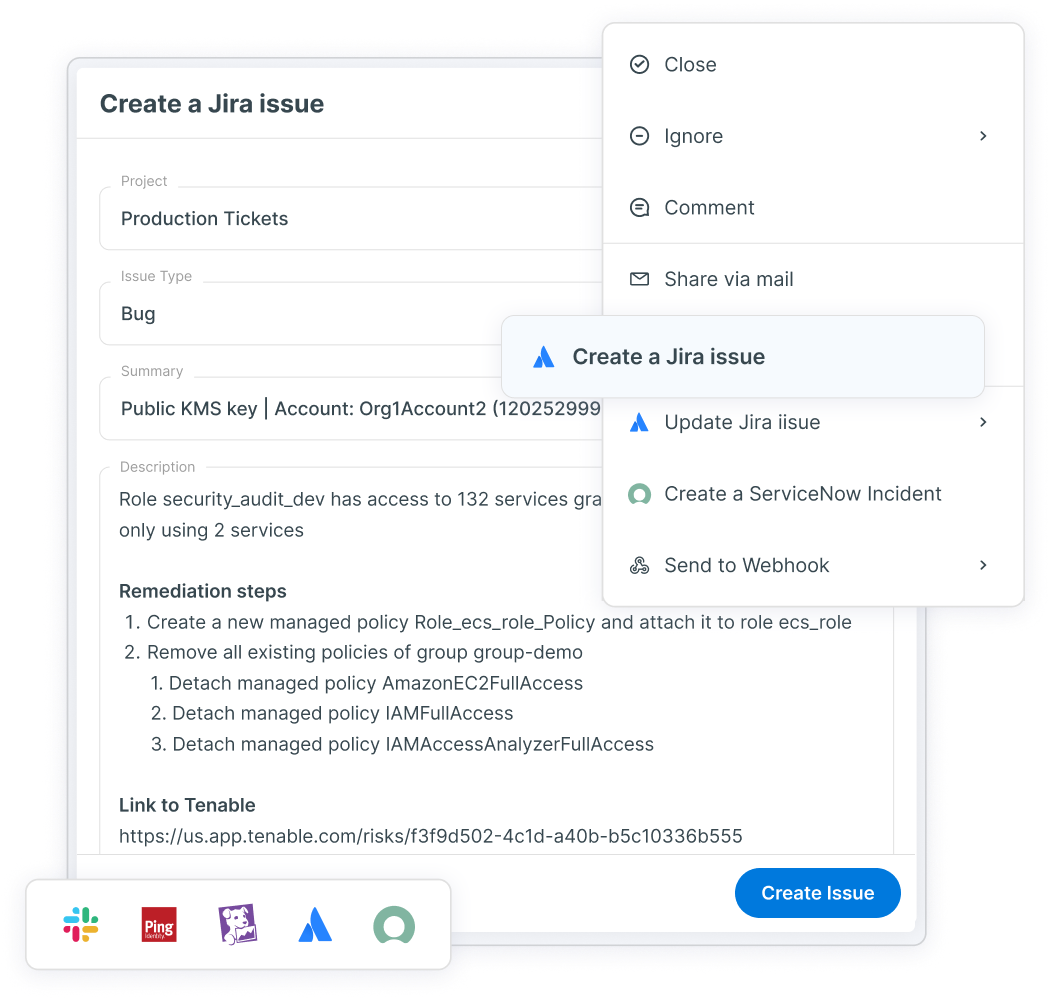guided remediation showing how to create a JIRA issue ticket