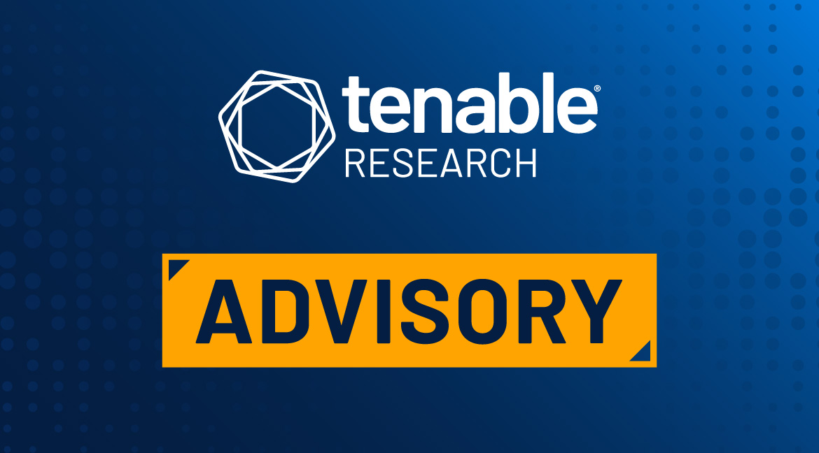 A blue gradient background with the Tenable Research logo in the top center. Underneath the logo is an orange/yellow rectangular shaped box with the word "ADVISORY" in it. This advisory is for a critical flaw in the Fortinet FortiClientEMS.