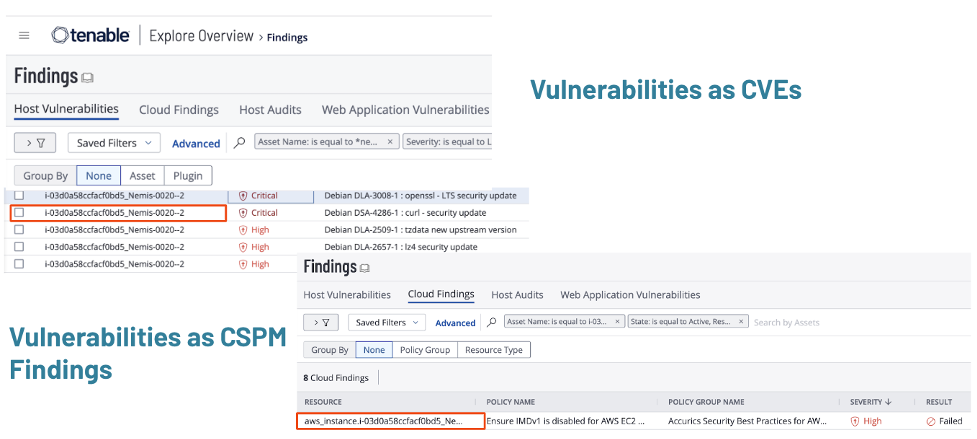 Tenable.cs Agentless Assessment and Tenable.cs Live Results