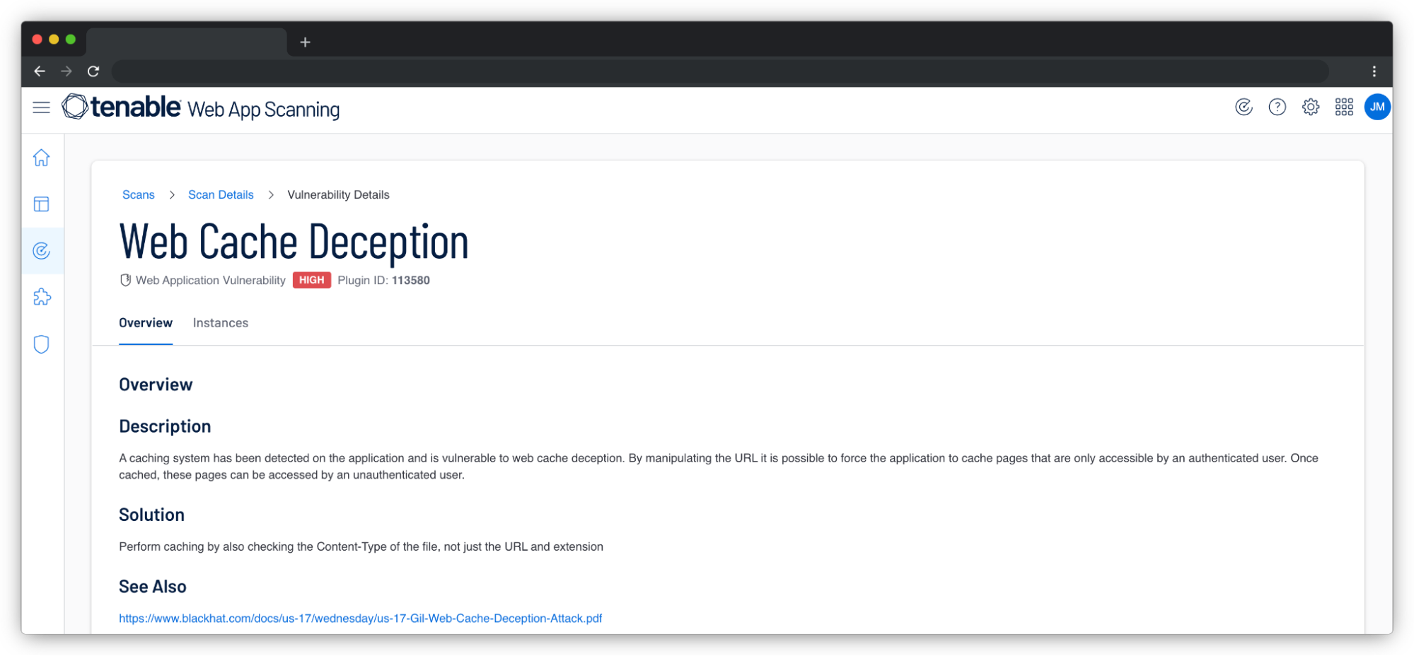 Use Tenable Web App Scanning to detect web cache deception