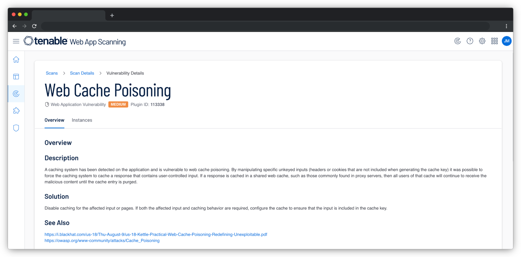 Use Tenable Web App Scanning to detect web cache poisoning