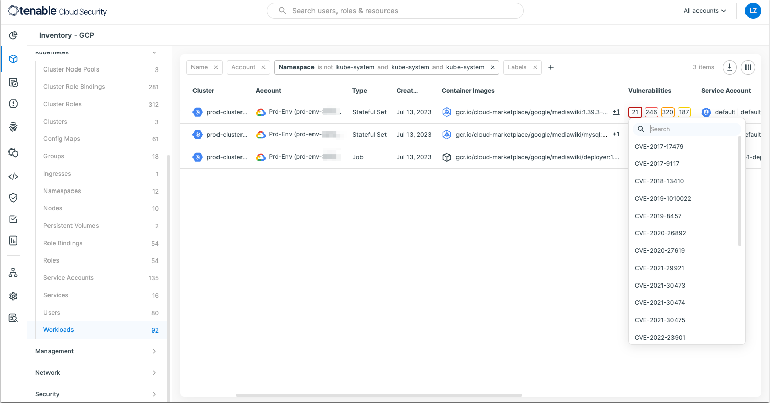 Vulnerabilities detected and reported on images deployed to containers in a Kubernetes cluster