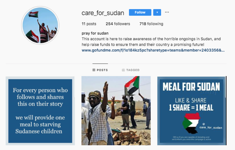 care_for_sudan among Sudan Meal Project instagram scam accounts