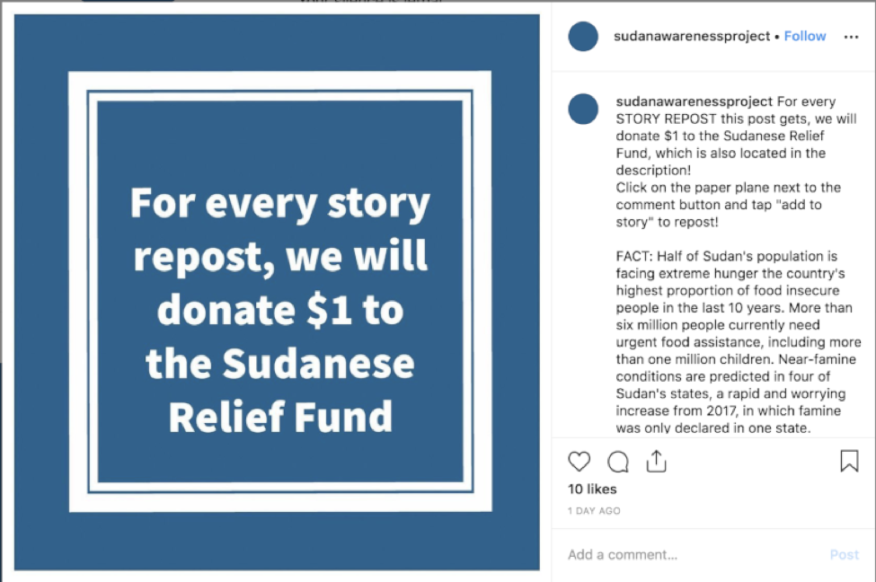 Sudan Meal Project Instagram scam account promises donations