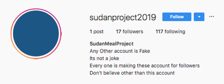 SudanProject Instagram scam