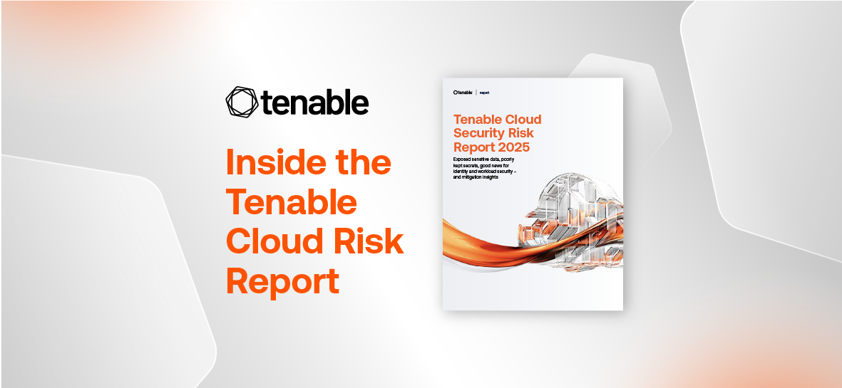 Tenable Cloud Security Risk report thumbnail with tenable logo on gray background
