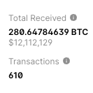 A screenshot of the total amount of Bitcoin received by a "receiving" address in a pig butchering scam.
