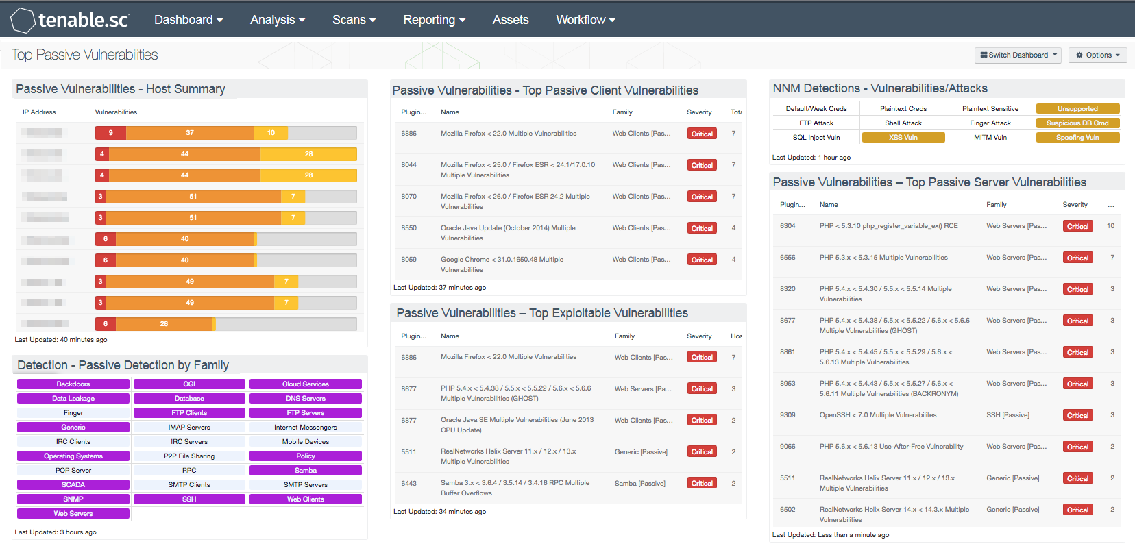 Top Passive Vulnerabilities Dashboard Screenshot