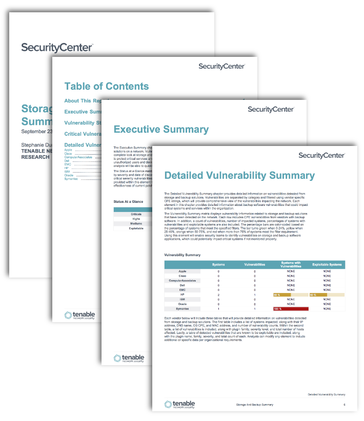 Storage and Backup Summary Screenshot Report