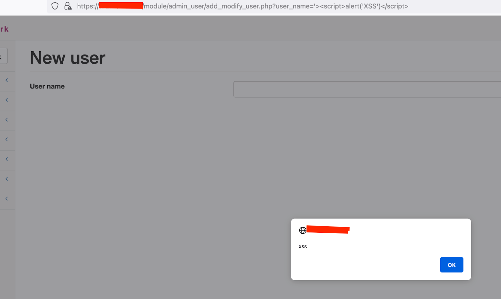 Screenshot illustrating XSS attack