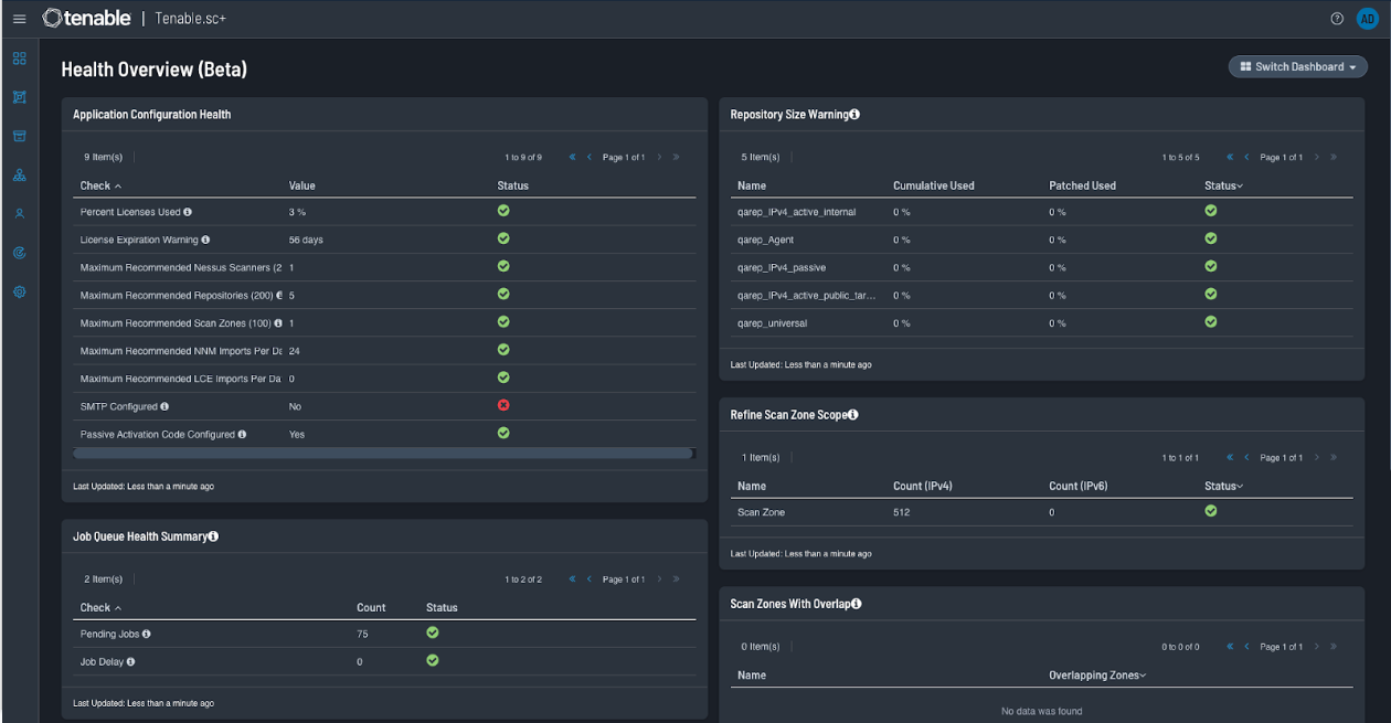 New Tenable,sc 6.0 health dashboard