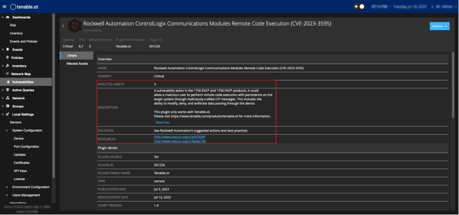 Get enhanced vulnerability descriptions and plugin output with Tenable OT Security 3.16