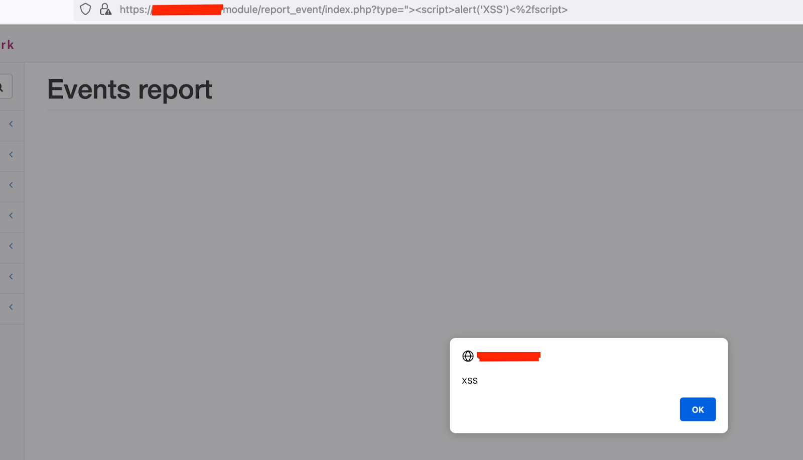 Screenshot of XSS attack.