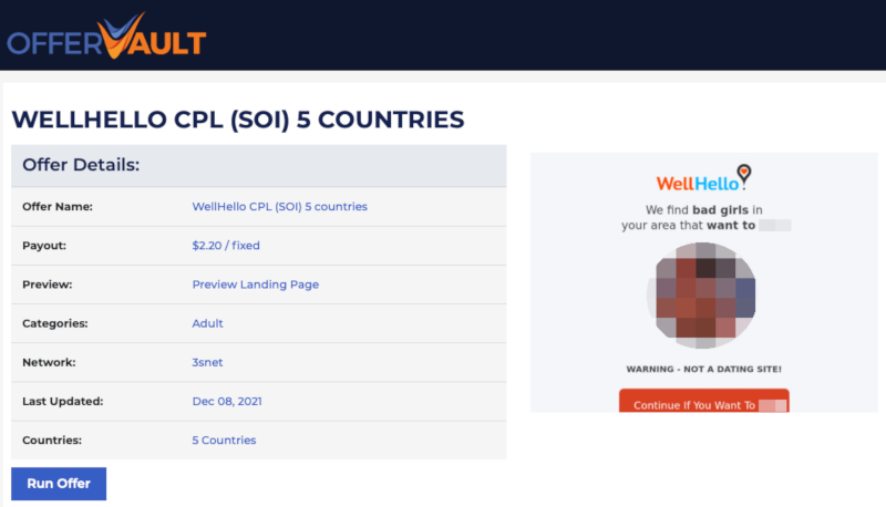 Example CPL affiliate offer for WellHello