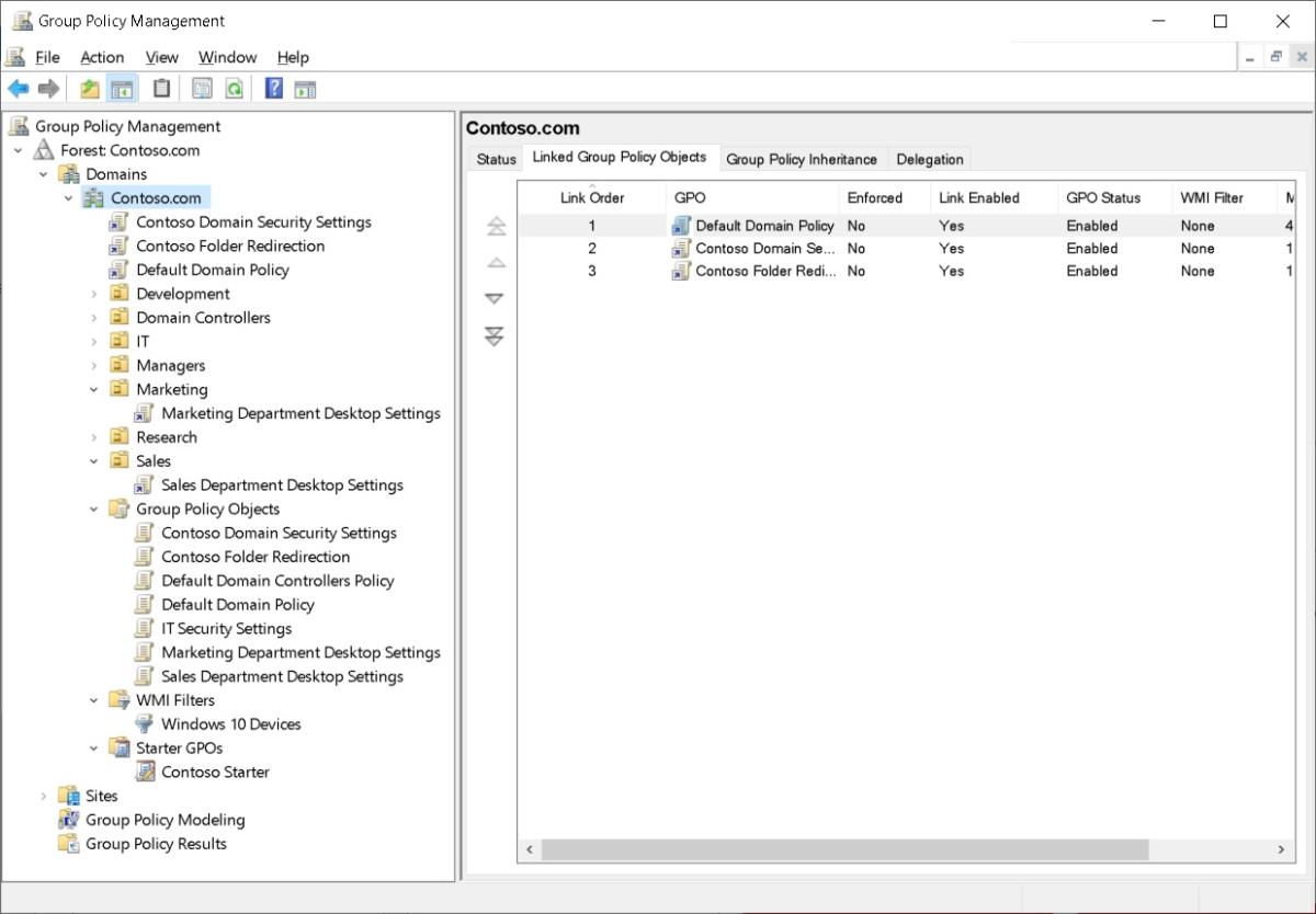 Screenshot of Active Directory Group Policy Objects