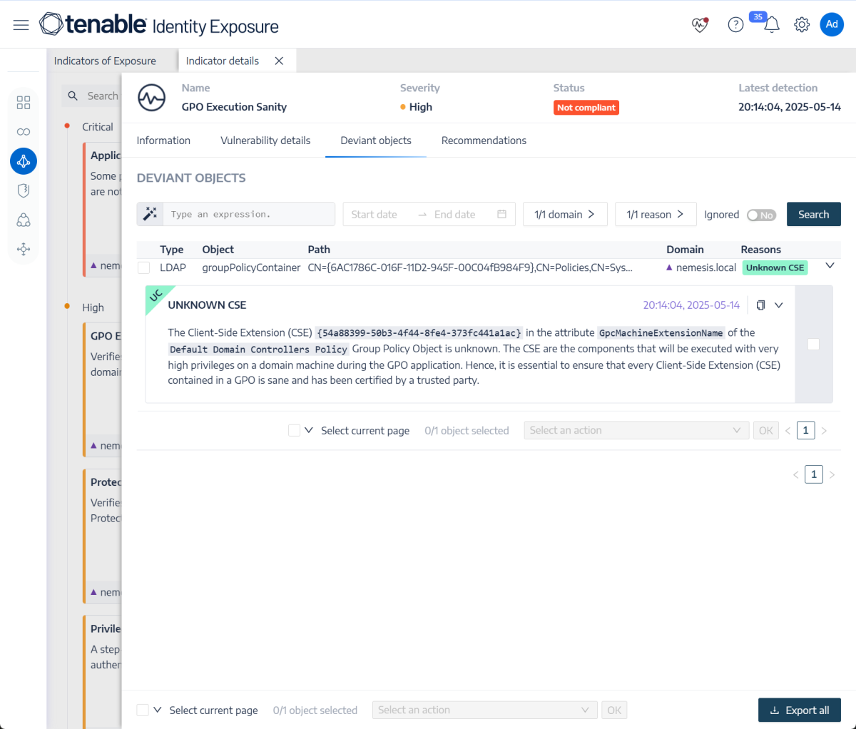 Tenable Identity Exposure screenshot