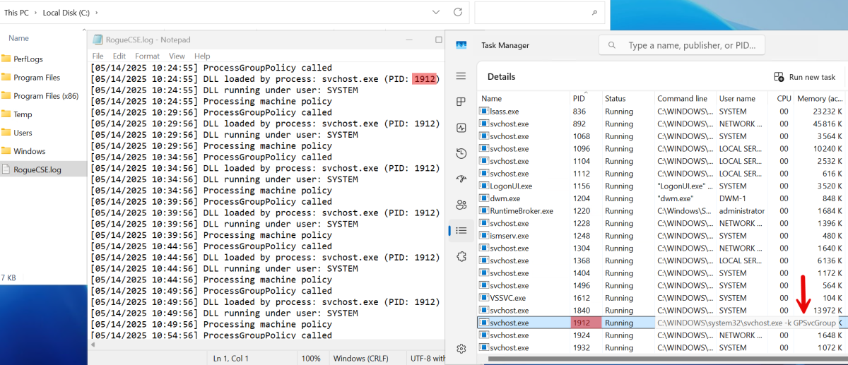 Verification RogueCSE file creation.