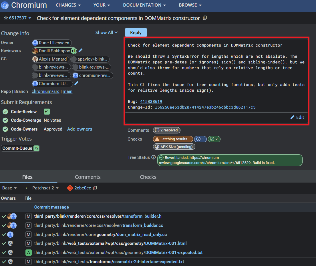 Screenshot of Chromium showing a message example