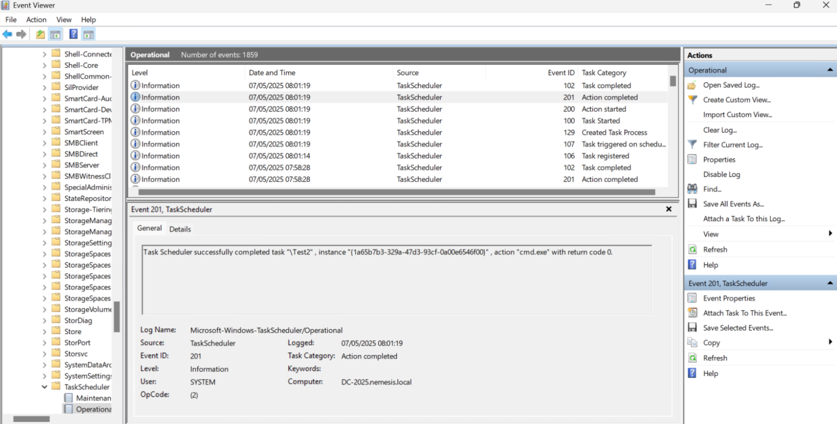 9 - Task Scheduler Operational Event ID 201