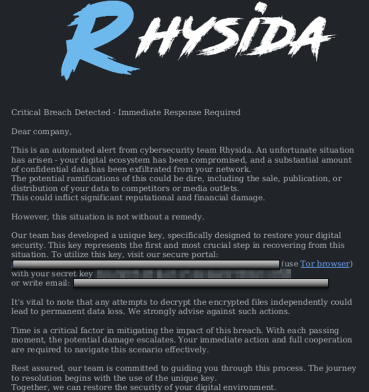 Advisory issued for Rhysida ransomware group