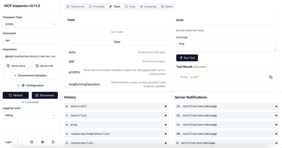 screenshot of MCP Inpsector Web UI
