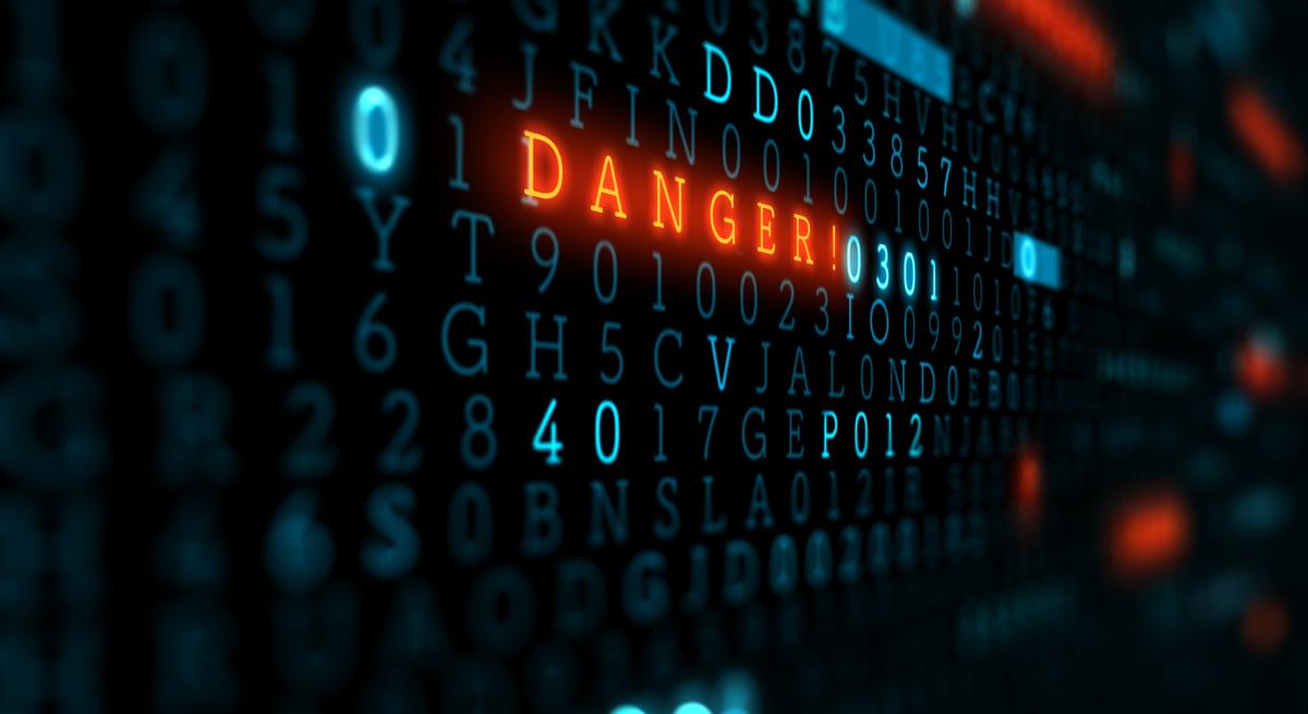 Illustration of alphanumeric characters with the word "Danger" in the middle in orange
