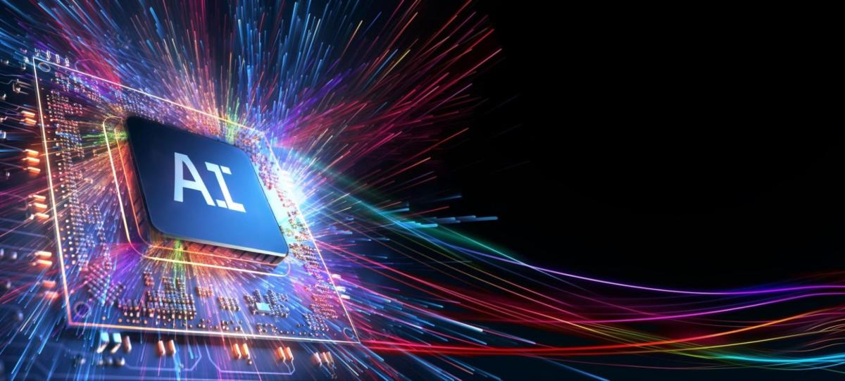 Illustration of a computer chip with the word "AI" on it
