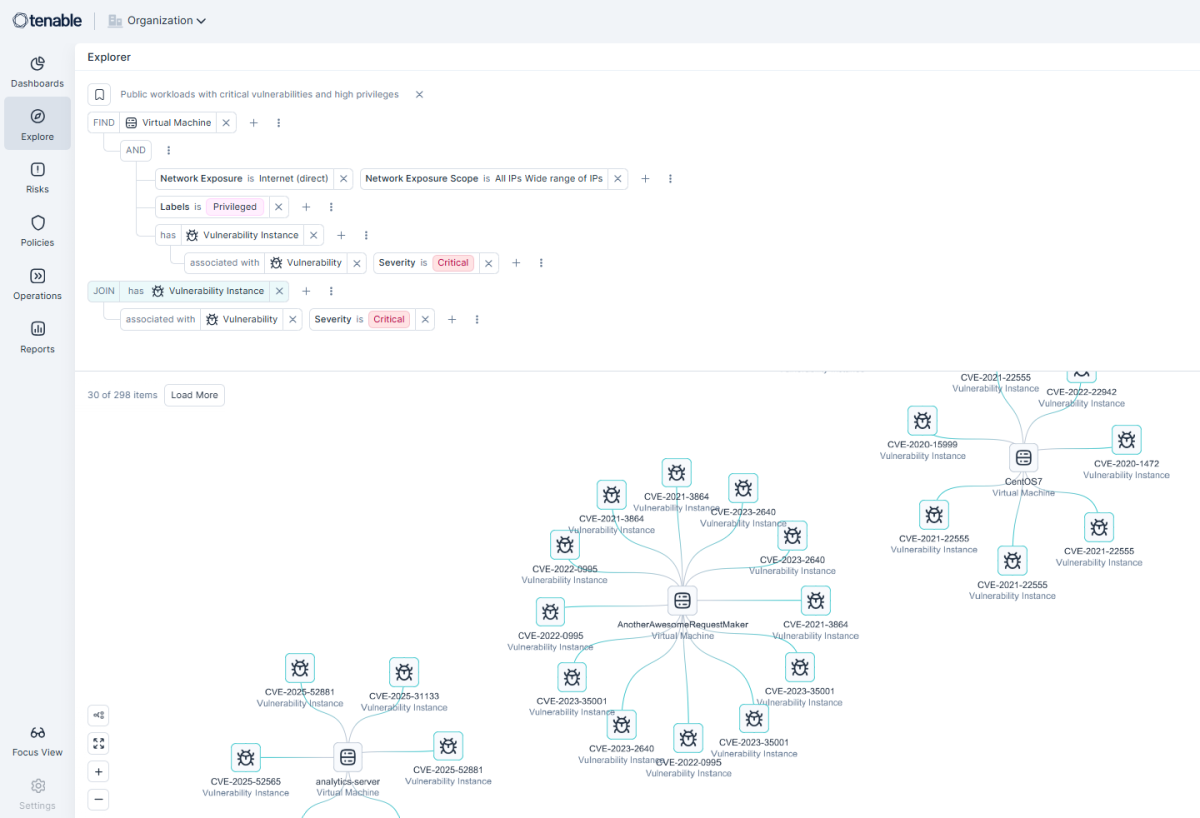 Screenshot of Tenable Cloud Security Explorer