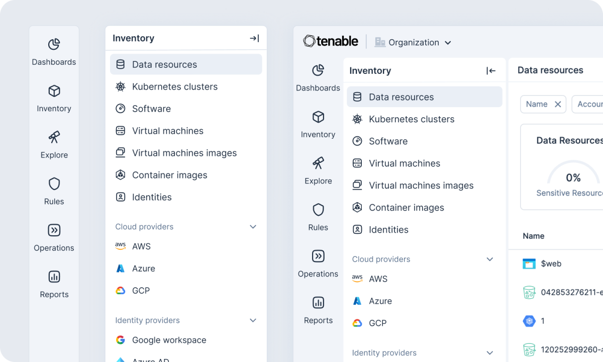 Screenshot showing streamlined console navigation in Tenable Cloud Security