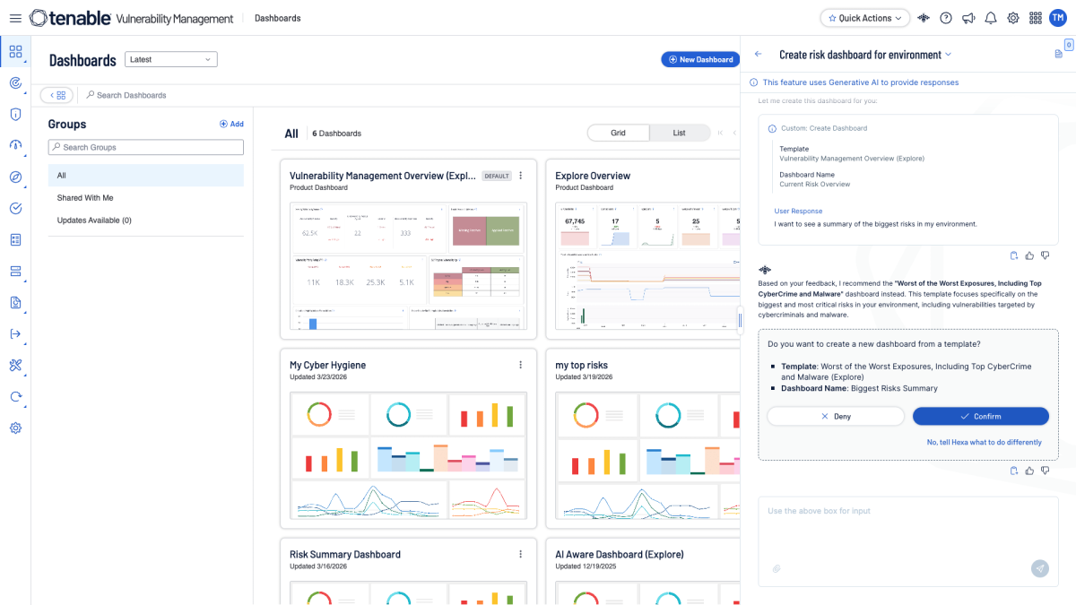 Tenable Hexa AI custom dashboard