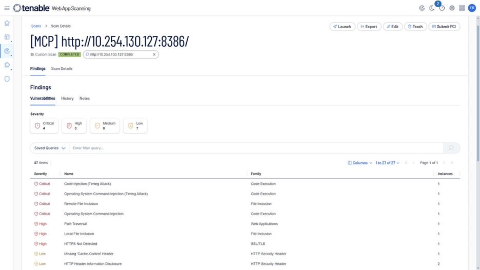 Tenable Web App Scanning - MCP Server Vulnerabilities Plugins