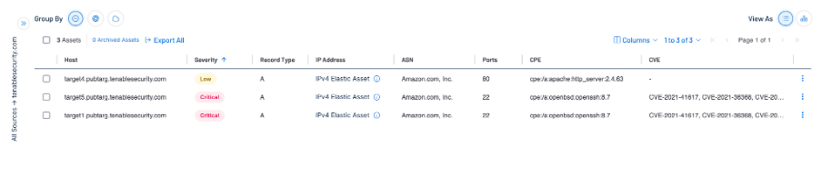 Screenshot of Tenable Attack Surface Management dashboard
