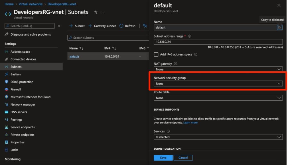 By default, subnets are created unassociated with an NSG