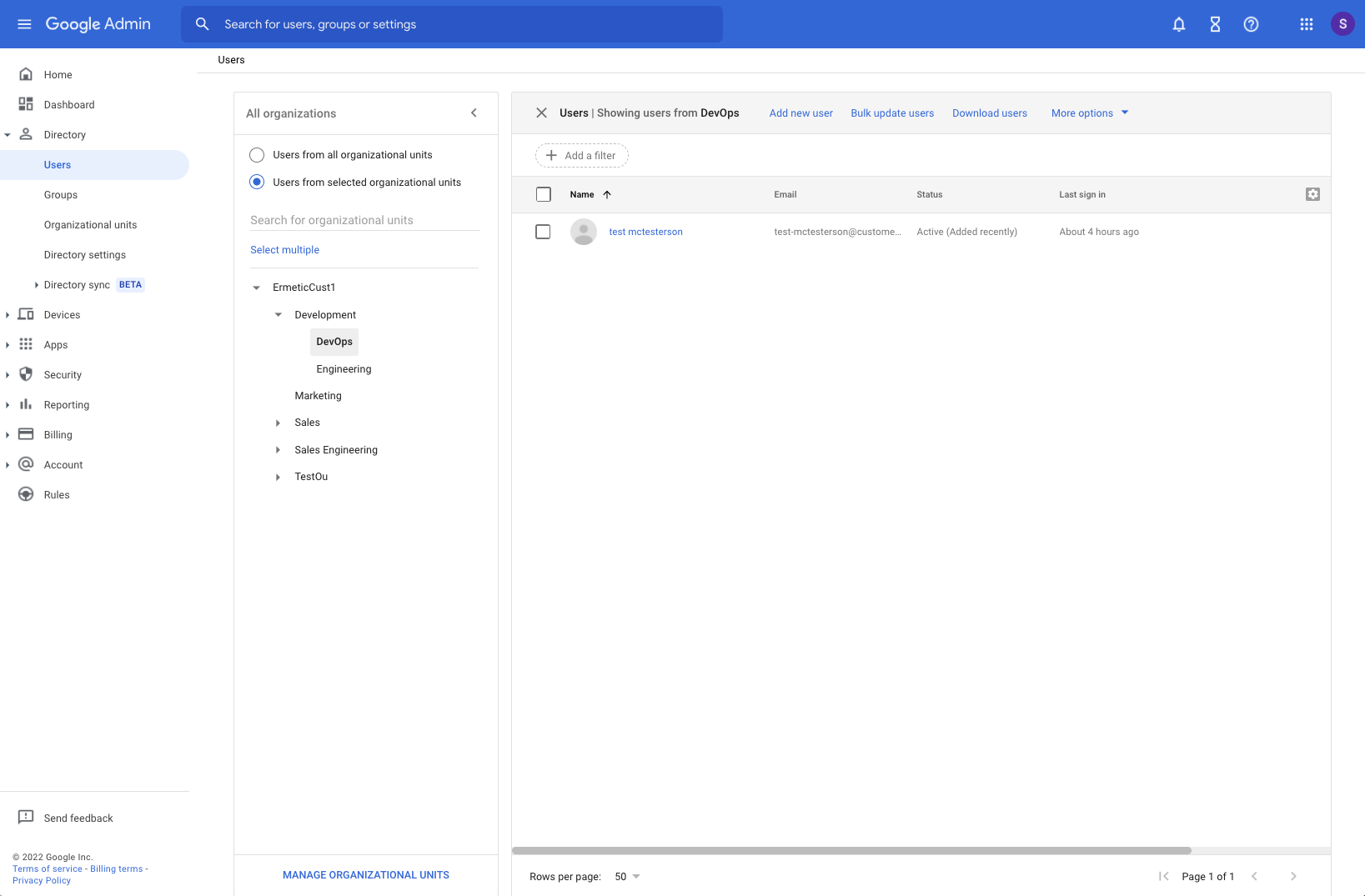 Google Cloud Identity user resident in an OU