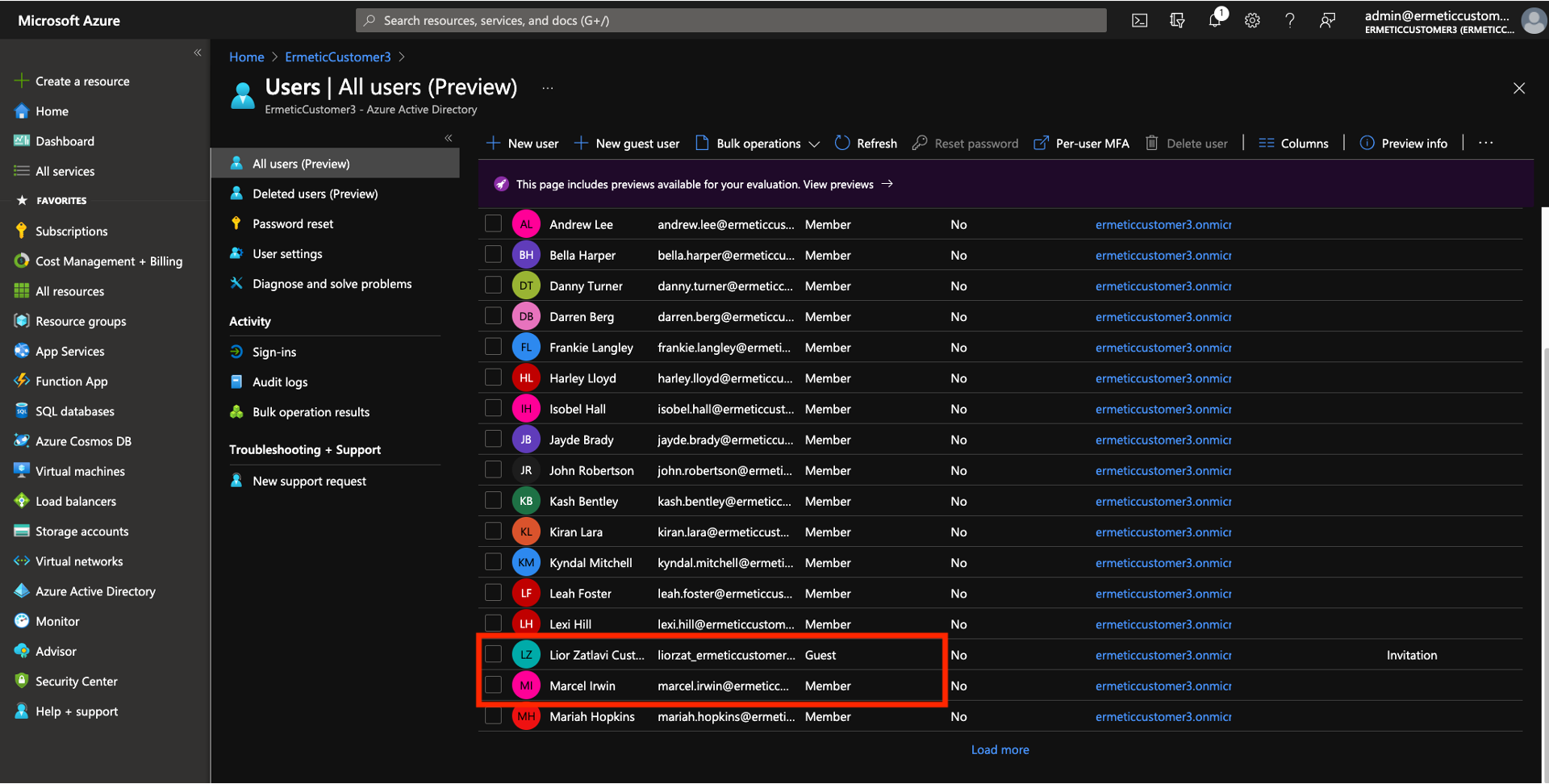 User List in Azure AD