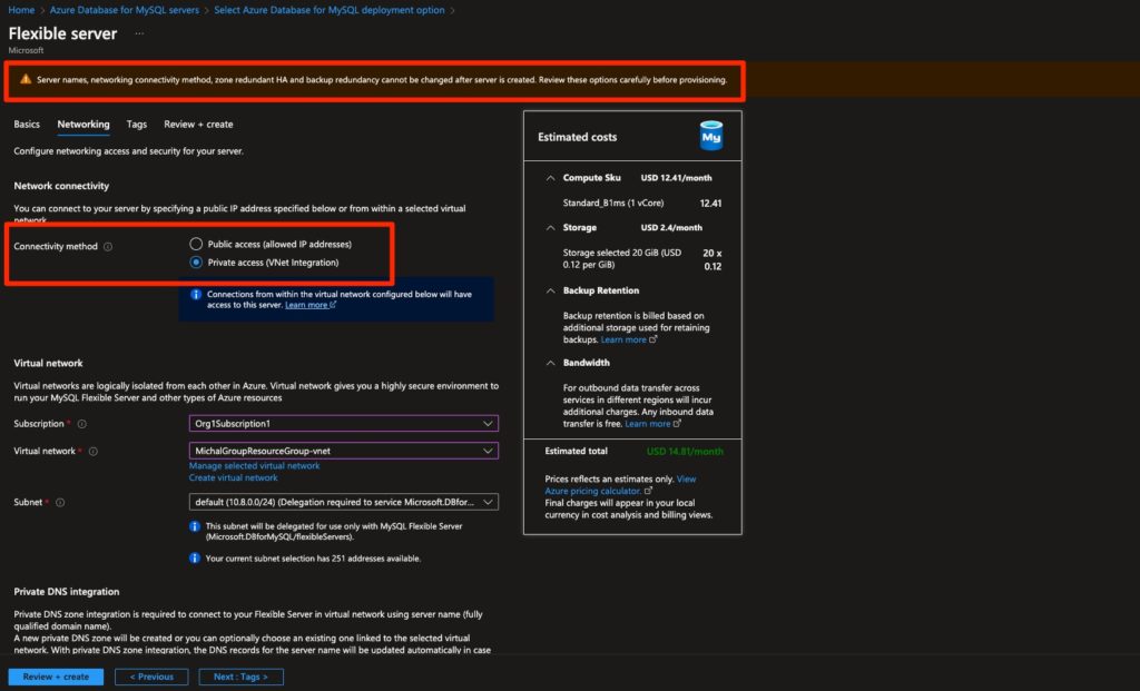 You can only configure connectivity for MySQL servers before you create the server