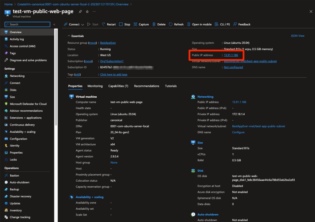 Microsoft Azure Virtual Machines: Public IP Configuration 