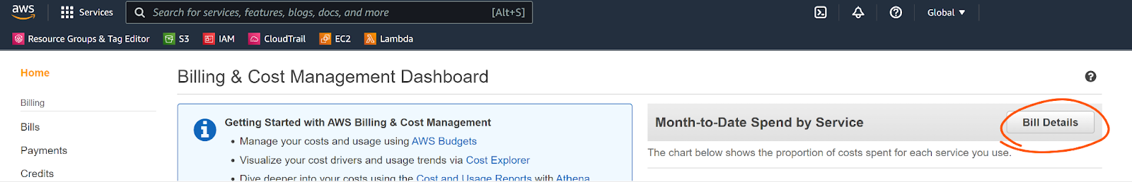 "Bill details" in AWS billing