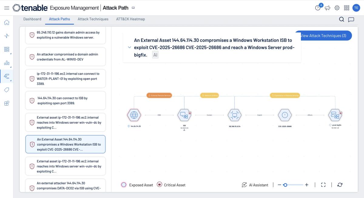 Screenshot showing attack path analysis capabilities in Tenable One