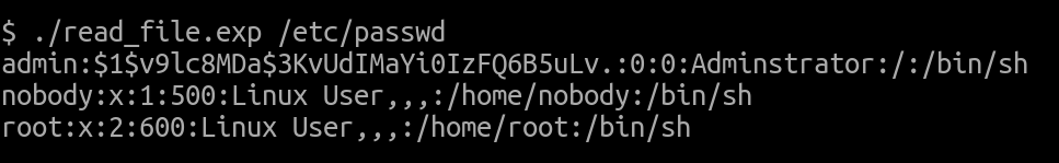 Reading the /etc/passwd file.