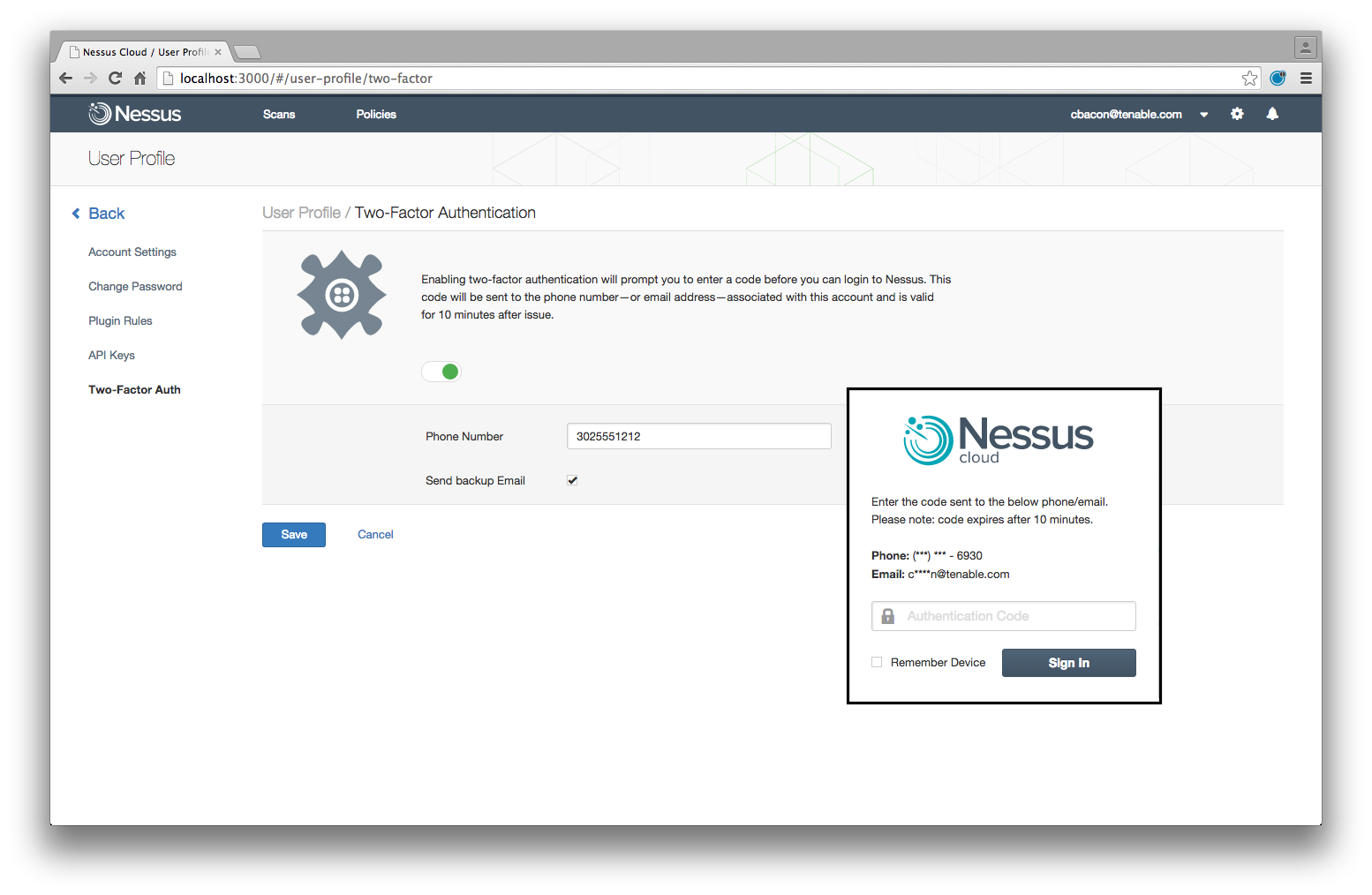 Nessus Cloud 2FA graphic