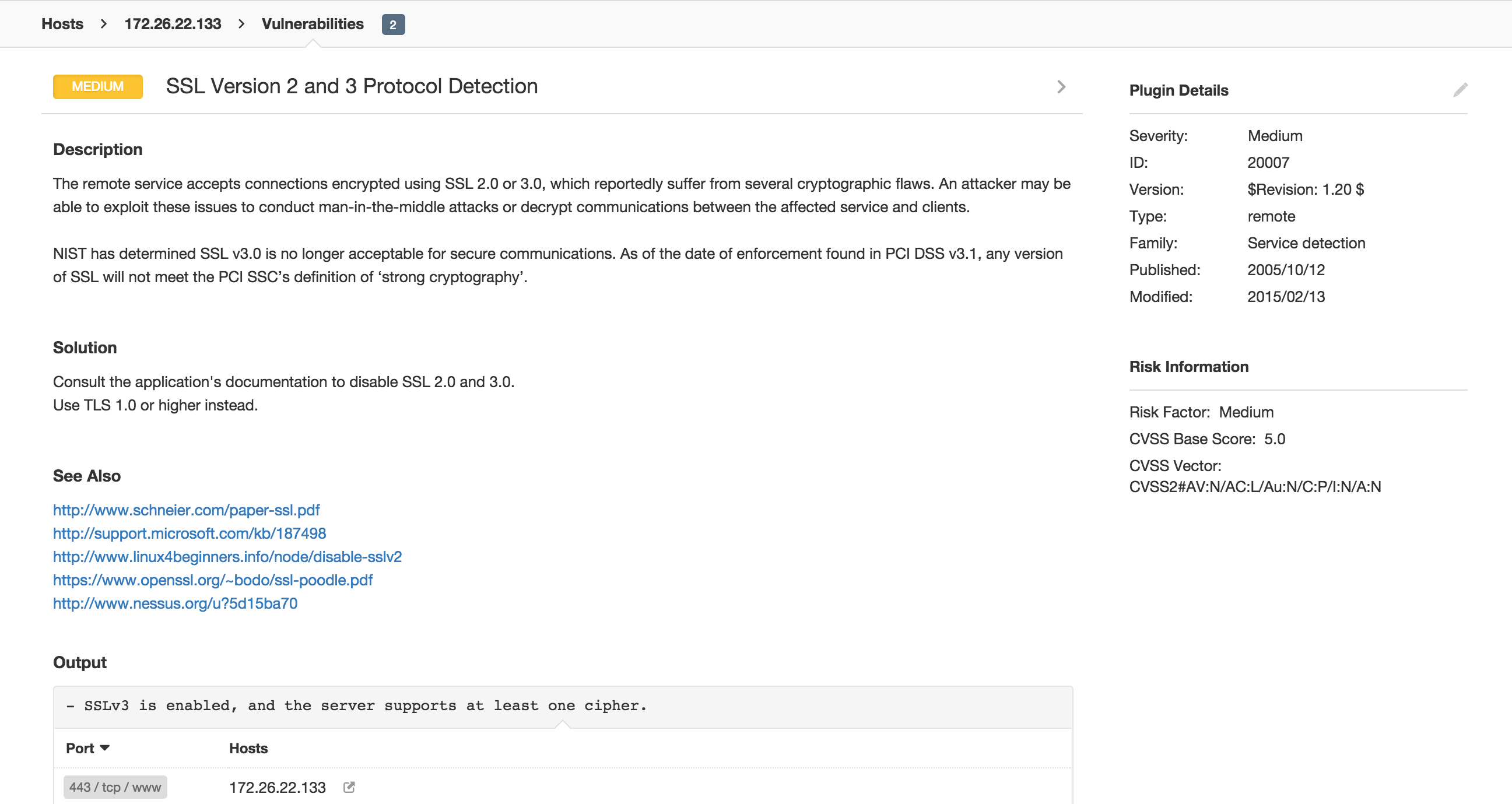 Nessus SSL plugin 20007