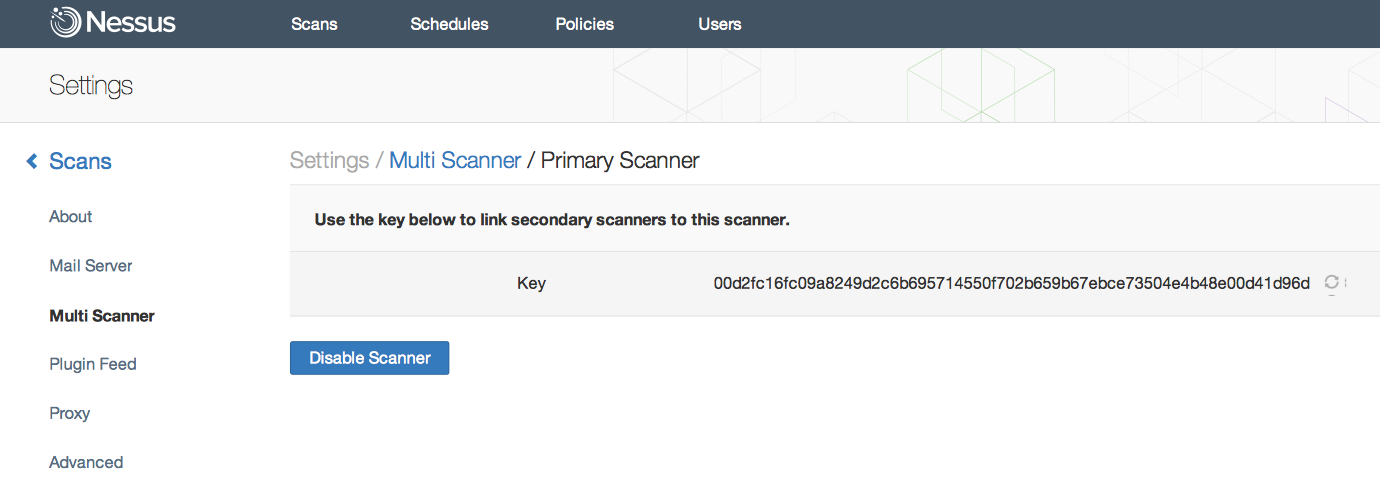 Nessus primary scanner key