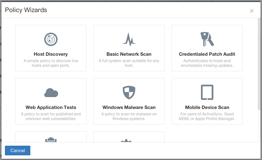 Nessus policy creation wizards