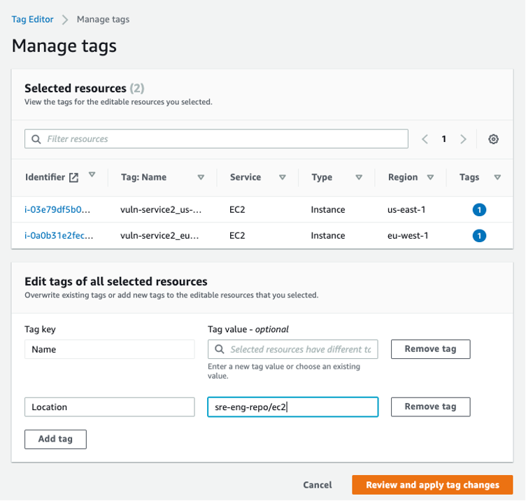 AWS Tag Editor