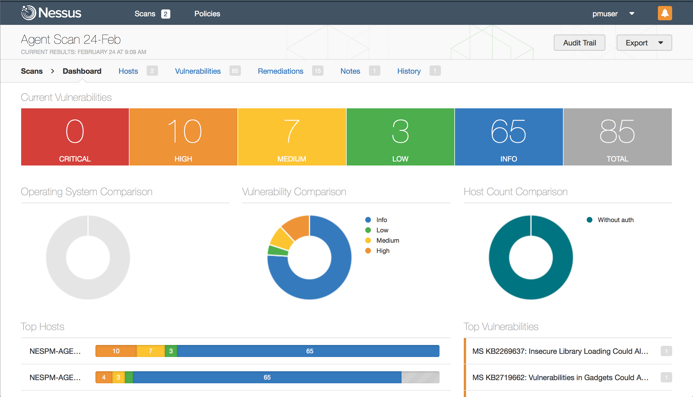 Nessus Agent scan dashboard