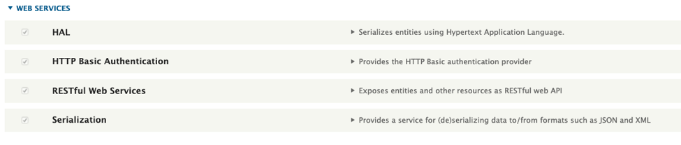 Enabled modules required to trigger the exploit (note: Serialization is enabled when enabling RESTful Web Services).