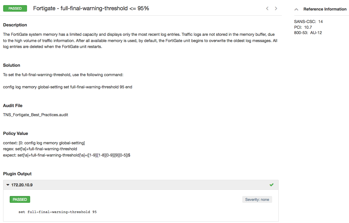 Nessus compliance checks for FortiGate