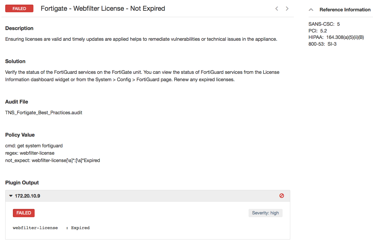 Nessus compliance checks for FortiGate