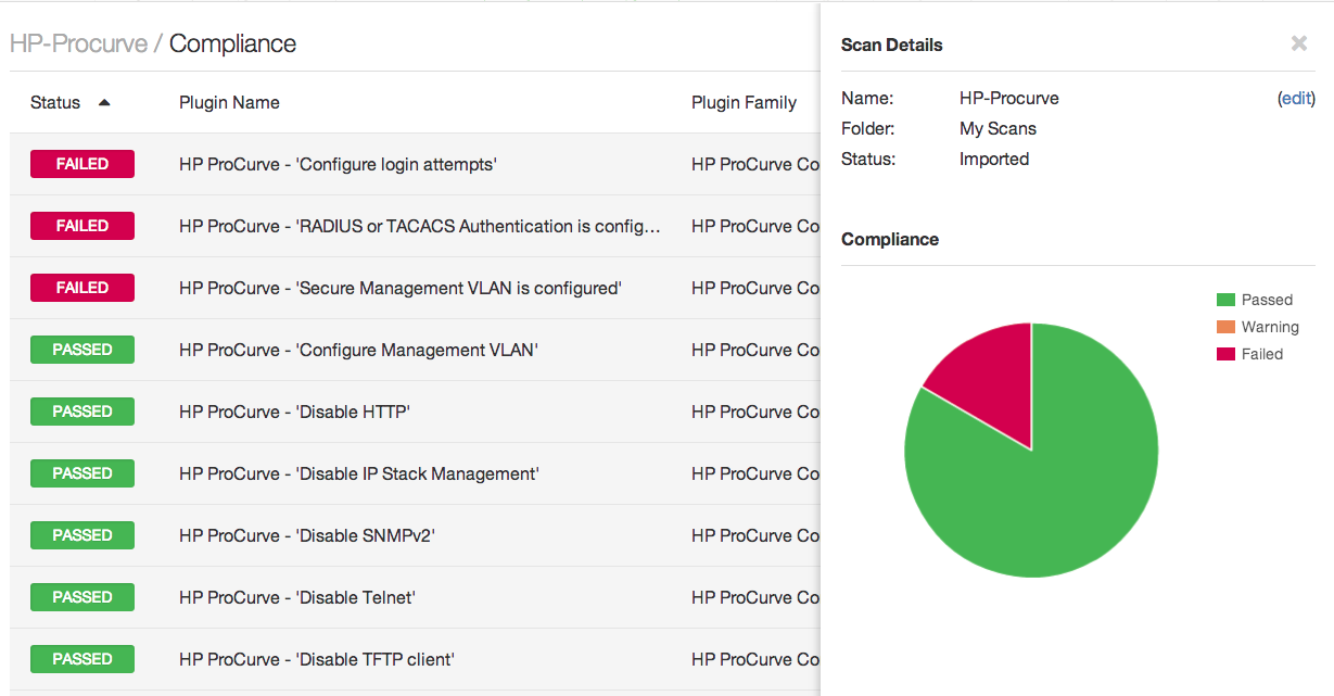 Nessus - HP Procurve compliance